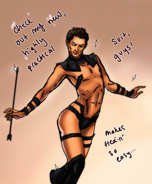 fishcustardandthecumberbeast:  laurensmanlyscreams:  Just a reminder to the world that there is this glorious feminist thing called the Hawkeye Initiative. Where people draw Hawkeye (and possibly other avengers) in various sexual poses that comic artists