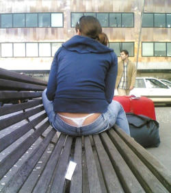 visiblethongbabes4:  Visible thong on a public bench …