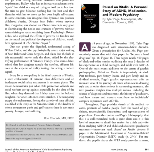 Raised on Ritalin gets reviewed in the latest issue of the Journal of the American Academy of Child 