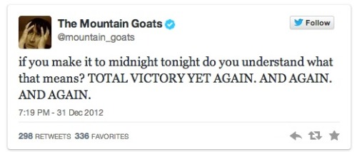 shotfromguns:2012-12-31 Tweets by The Mountain Goats/John Darnielle:I try to talk to everybody all t