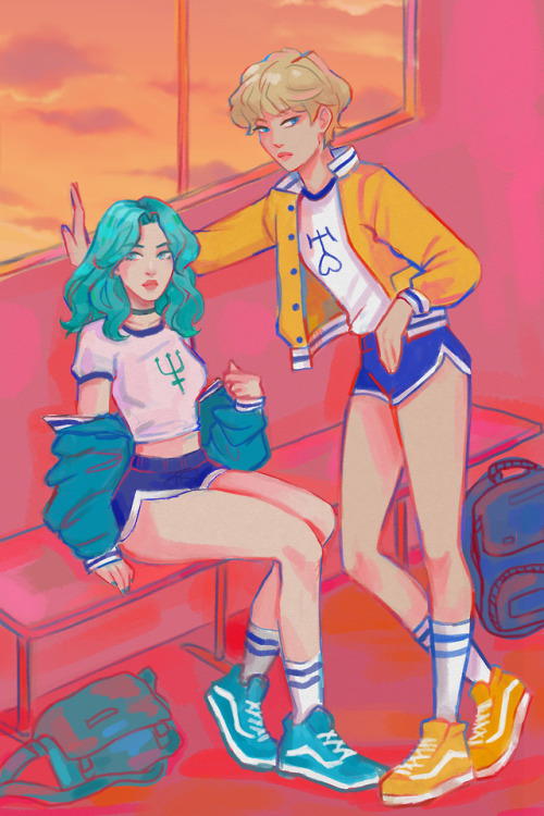 tonirenea-art:Gym class Haruka and Michiru