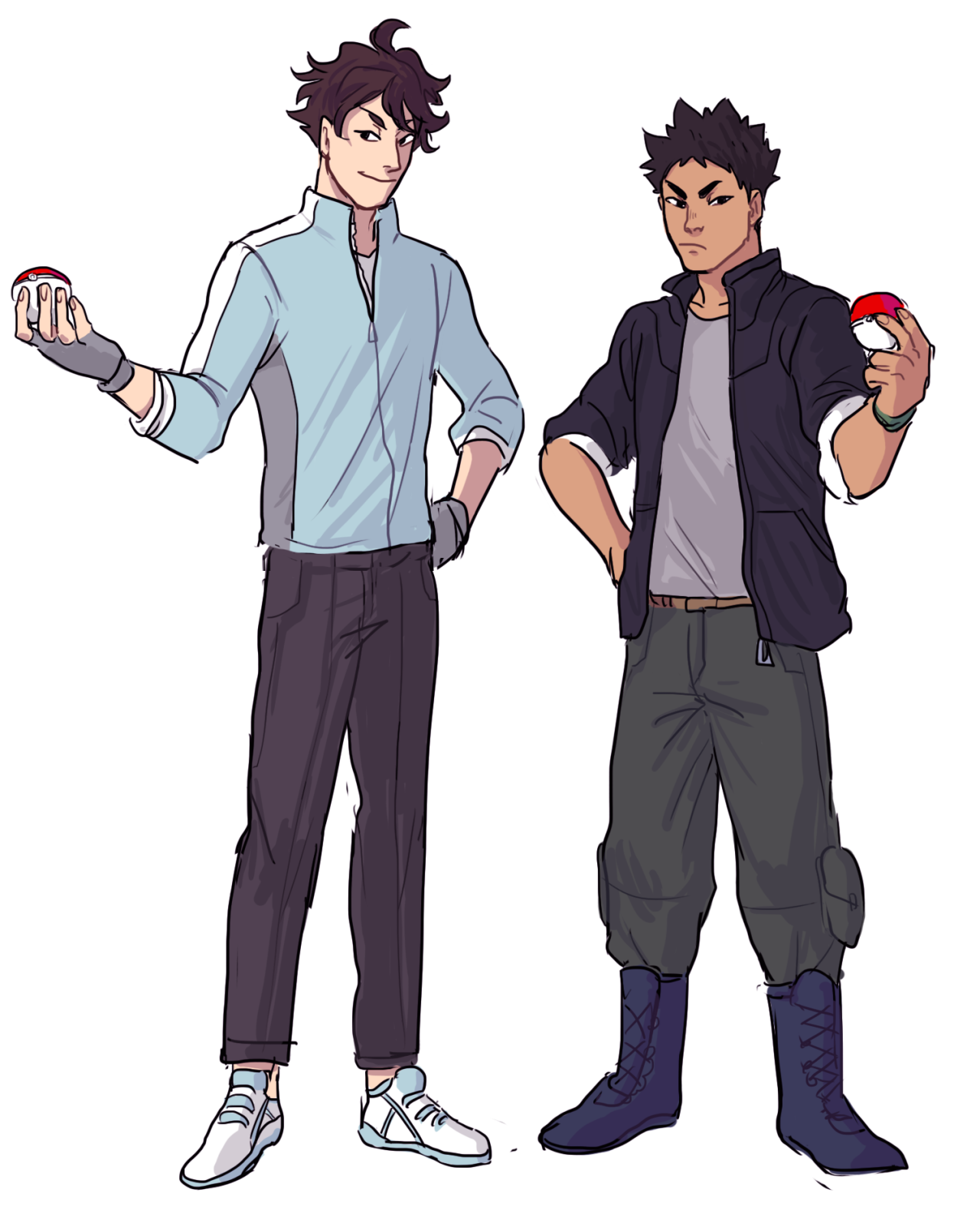 shounenkings:  full sizes 1 | 2 alright, more pokemon au ft. iwa &amp; oikawa.