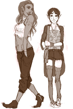thestagsayshello:  fenrisquick doodle of isabela and merrill in casual wear. i gotta do more modern!AU merrill, i feel like her style would be so cute ;u; 