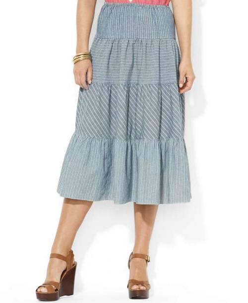 Lauren Jeans Co. Striped Tiered Chambray Skirt