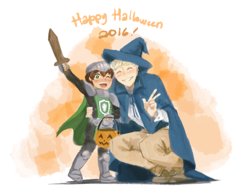 hotchocoandscarves:A little indulgent family AU doodle for Halloween~ HAPPY TRICK-OR-TREATING!!! b