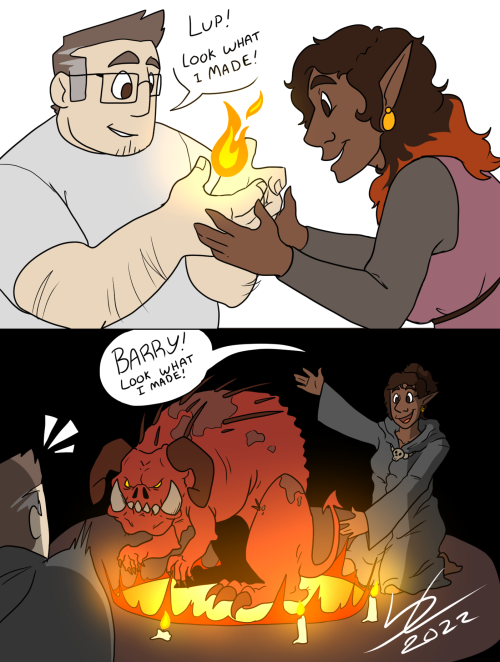 @blupjeansweek Day 5: Class swap!AKA Barry and Lup try out each other’s schools of magic[ID: T