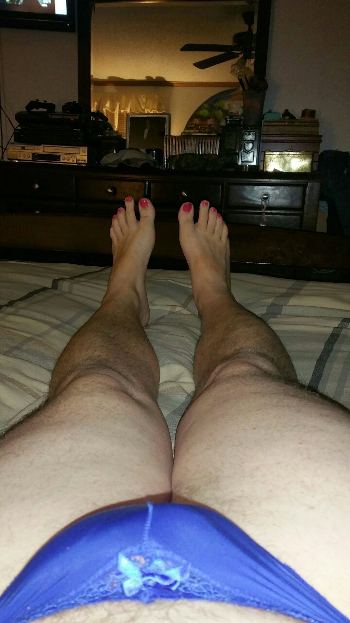 My sexy blue VS panties and pretty pink toe nails my wife painted for me&hellip;feelin