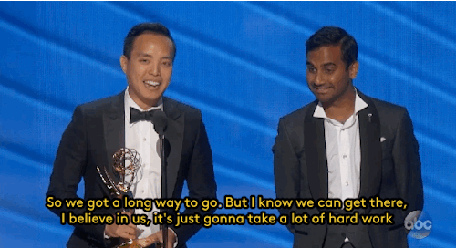 refinery29:  “Asian parents out there, if…just a couple of you get your kids cameras instead of violins, we’ll be all good.” (Read More) Diversity in media, fuck yeah. Gifs: Emmys on ABC 