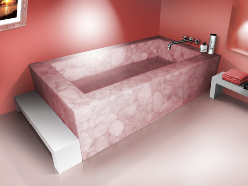 sixpenceee:A rose quartz bathtub mined from the Norcross-Madagascar quarry. (Source)