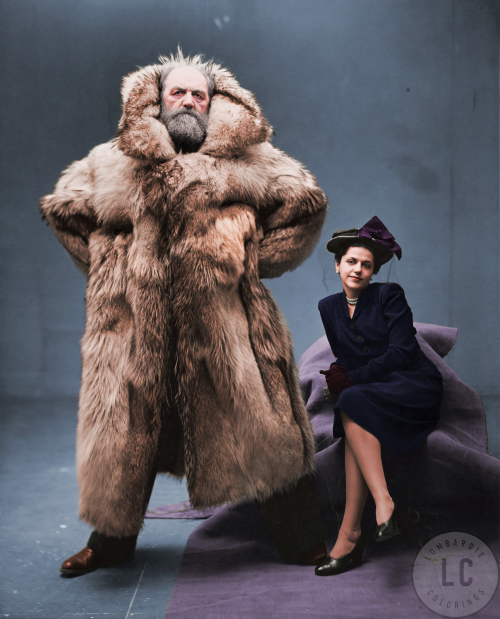 Peter Freuchen and his wife, Dagmar.Photographed by Irving Penn, 1947.Colored by Lombardie Colorings