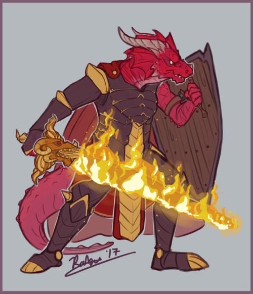 rabid-dragoness:My most recent art- boyfriend’s dragonborn vengeance paladin named Nimbus- he’s quite suave and knows how to wield a flametongue.