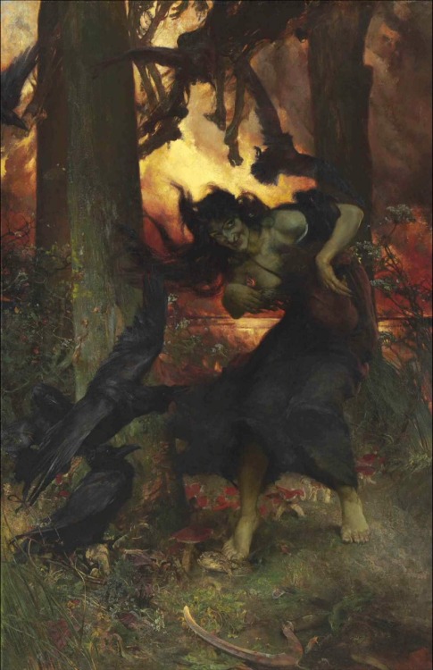 A Witch.1896.Oil on Canvas.160 x 102.5 cm.Exhibited Royal Academy, London, U.K.Art by Edgar Bundy.(1