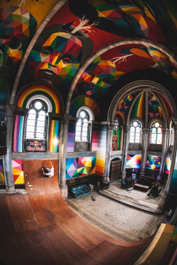 seanbonner:  sweetums:  A 100-Year-Old Church in Spain Transformed into a Skate Park Covered in Murals by Okuda San Miguel  That’s a much better use I think. 