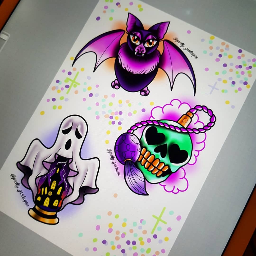 Halloween Tattoos Glow in the Dark Kids Adults Temporary Bat Ghost Pumpkin  Witch | eBay