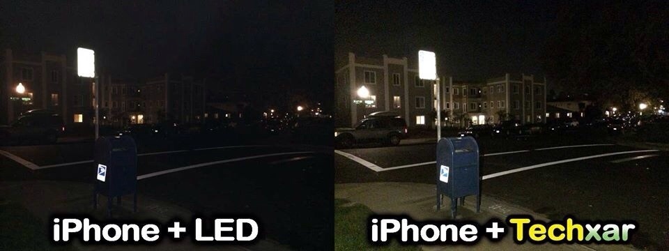 See the difference between iPhone’s built-in LED and Techxar light. iPhone’s pinhole camera can only work if it has plenty of light in the dark. Techxar light is the solution to night time photography with iPhone.