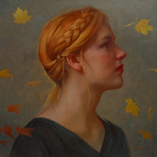 “Stephanie Among the Fall” 6"x6" oil on panel. This will be for sale on my sit