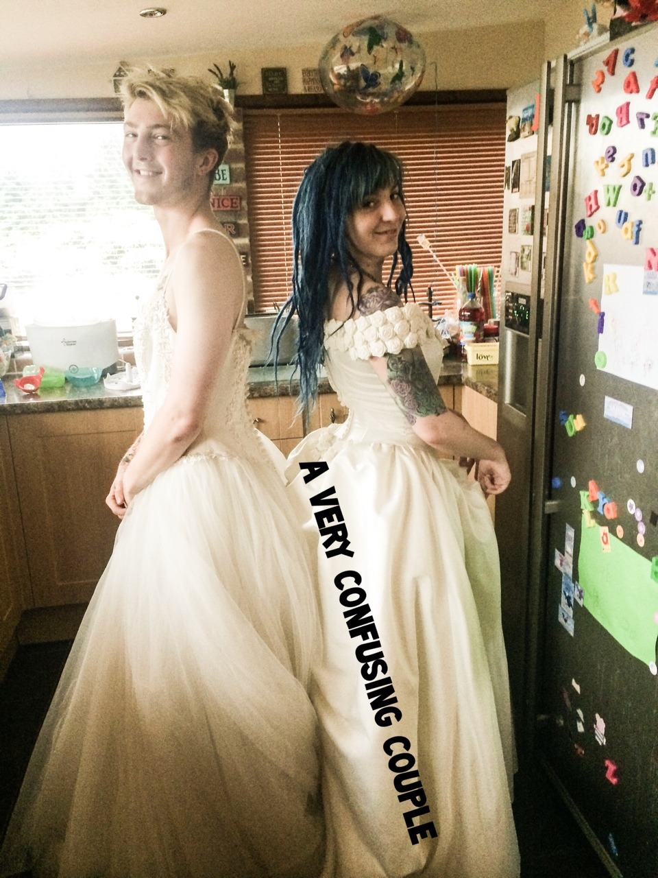 averyconfusingcouple:  We couldn’t decide who would get to wear the dress…  We’re