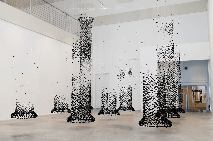 jedavu:  Columns of Suspended Charcoal Explore Relationship Between Nature and Man