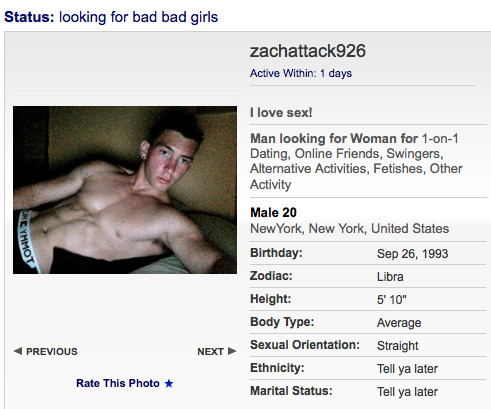 PROFILE SPOTLIGHT (Straight Male): Zach is young, hot, and horny. Why should he have