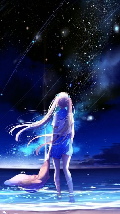 Anime girl, outdoor, night, starfall, 720x1280 wallpaper @wallpapersmug : ift.tt/2FI4itB - h