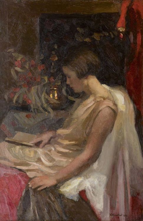 A young girl reading (1929). Jan Catharinus Adriaan Goedhart (Dutch, 1893-1975). Oil on canvas.Goedh