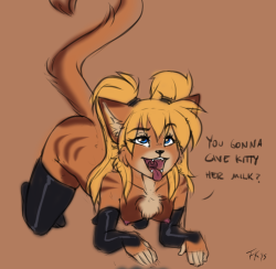 fkevlar:  Some doodles I did a while back in a stream for Skimike of his kittygirl Sahara, up to no good. 