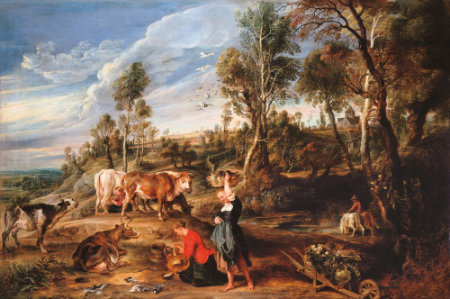 Milkmaids with Cattle in a Landscape (The Farm at Laken), Peter Paul Rubens, 1617-18