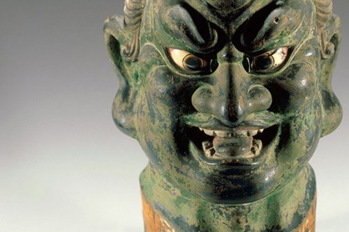 centuriespast:Head of a Guardian King. Kamakura period, 13th century. Polychromed Japanese cypress (