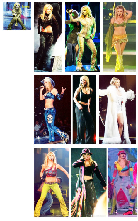 ricki-minaj:  triptoyourheart-britney:  Britney Spears  casas de cambio de vestuario 1998 - 2014 -Baby One More Time tour -Crazy 2k tour -Oops lo hice viaja otra vez -Dream Within A Dream Tour -Onyx Hotel Tour -House of Blues tour -The Circus