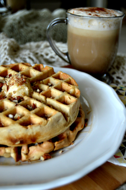 im-horngry:  Vegan Pumpkin Treats - As Requested! XPumpkin Pie Waffles with Butter, Syrup &amp; Walnuts!