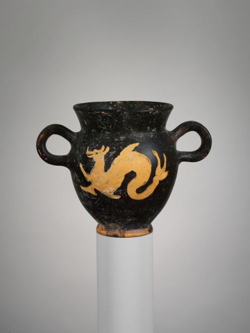 via-appia:Terracotta kantharos (drinking cup), ketos (sea monster)Etruscan, late 4th century B.C.