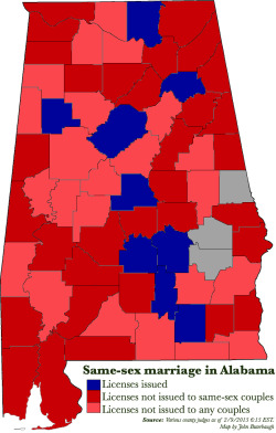 mapsontheweb:Same-sex marriage licenses in Alabama.