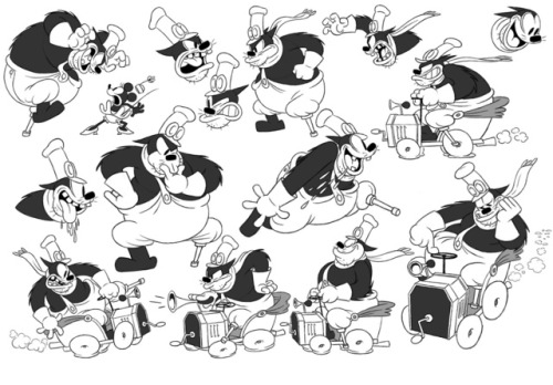 ‪Models for the Mickey Mouse short, Get a Horse (2013). By Eric Goldberg. Old-fashioned rubber hose 