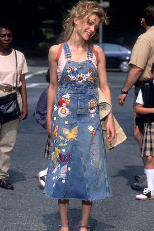 I'm very tempted to search high and low for an overall denim dress like this and then customize it myself anybody know where 