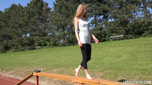 Teen Student Walking Barefoot On The Beam. Check out her website: leggycutie.com