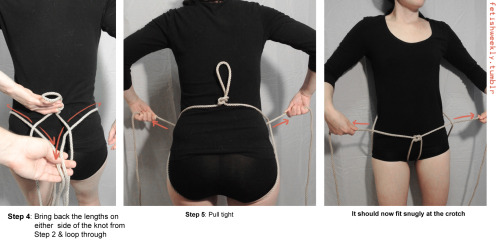 fetishweekly:Shibari Tutorial: the Hip Harness You’ll just need 30’ of rope for this one. It’s a v