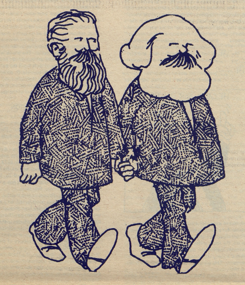 lesbianherstorian:karl marx and friedrich engels holding hands, from an article about homosexuality 