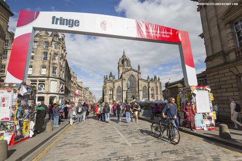 The Royal Mile and St Giles Cathedral on The Royal Mile during the Edinburgh Fringe Festival