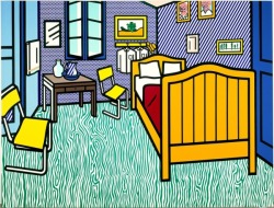 artist-lichtenstein:  Bedroom at Arles, 1992, Roy LichtensteinMedium: magna,oil,canvas
