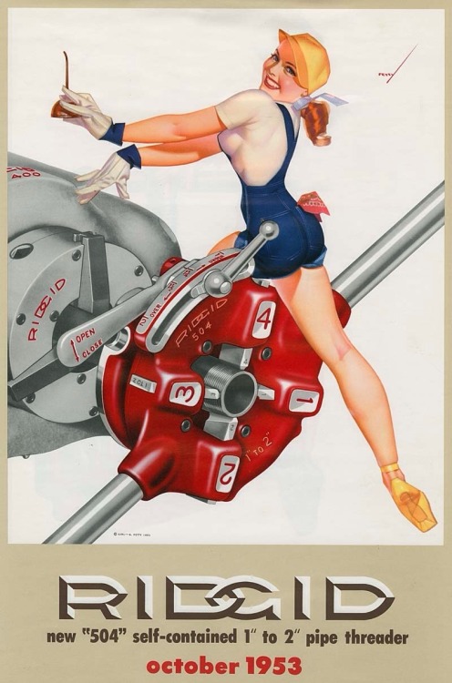 boomerstarkiller67: art by George Petty - Ridgid Tool Company calendars (1952-1956)