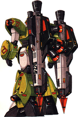 the-three-seconds-warning:  RGM-122 Javelin Mega Spear Loading Type  The RGM-122 Javelin Mega Spear Loading Type was the variant of mass-produced general purpose Earth Federation Forces RGM-122 Javelin.  Equipped with a backpack unit armed with large