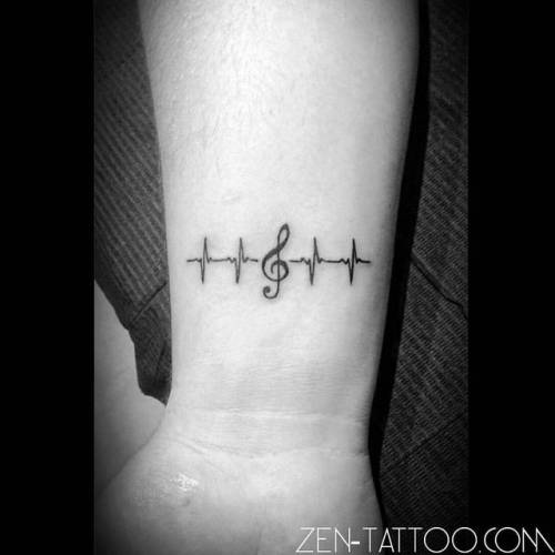 ZEN TATTOO — #heartbeat #music note #trebleclef #wrist #tattoo...