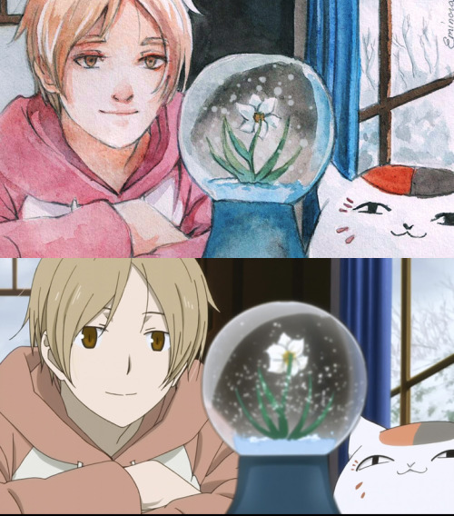 wintersmeltintosprings:  Natsume Yuujinchou - Screencaps redraw using watercolors and pencil -by me 