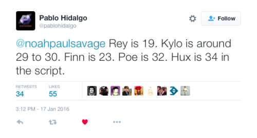 webofstarwars: The ages for characters in The Force Awakens.