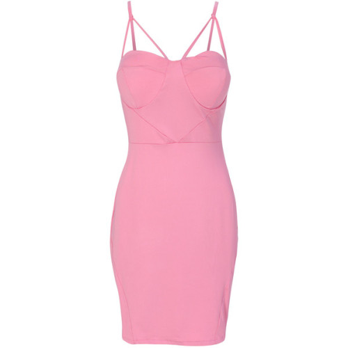 Pink Strappy Contour Cups Bodycon Mini Dress ❤ liked on Polyvore (see more mini dresses)