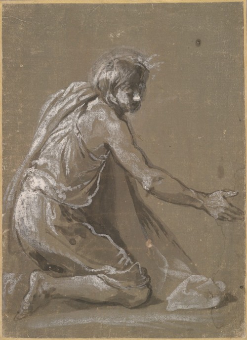 harvard-art-museums-drawings: A Kneeling Figure, Ludovico Cardi da Cigoli, 16th-17th century, Harvar
