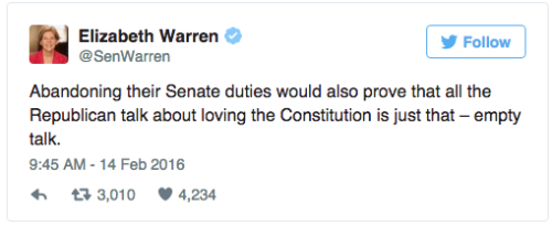 lysikan:think-progress:Elizabeth Warren Rips Into Republicans For Pledging To Block Supreme Court Pr