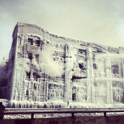 instagram:  Vacant Chicago Warehouse Burns, Becomes Frozen in Ice Want to see more photos from the icy warehouse? Search the #bridgeport hashtag, and visit the location page for the nearby Advertising Flag Company. On Tuesday evening, a vacant warehouse