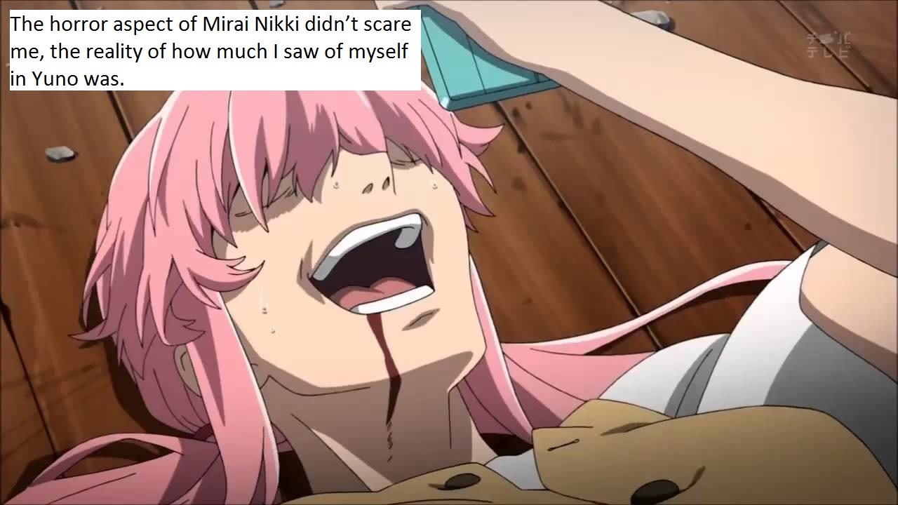 The fact that I didn't notice this while watching it just makes it even  more terrifying. (Yuno from Mirai Nikki) : r/anime