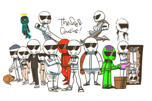 heaventg:  The Stig, Communist cousin, American cousin, Bunga-Bunga Stig and StigGirls, Yorkshire cousin, Rig Stig, vegetarian cousin, Stiggy Ray Cyrus, Australia’s Stig, Black Stig, Chinese cousin, African cousin, Digital cousin 